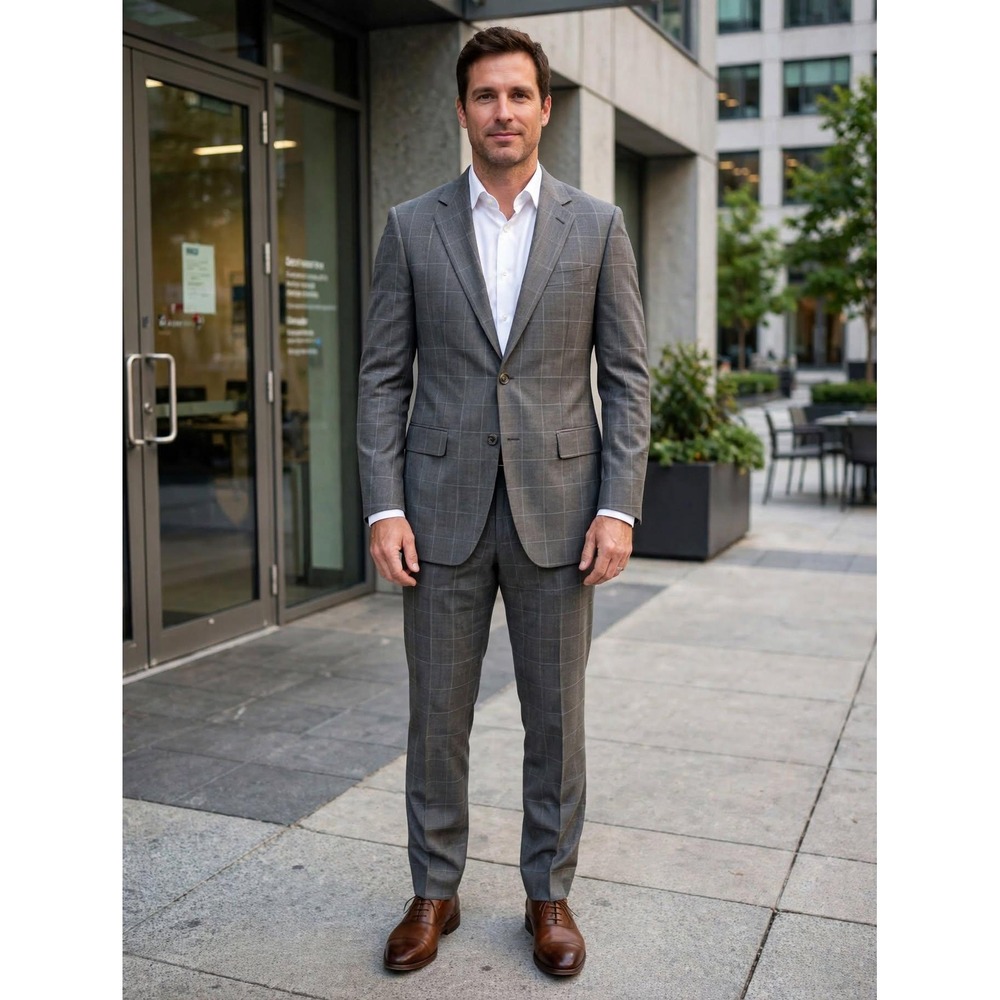 Haggar Imperial Men's 40L Gray Windowpane Check 2-Piece Suit Jacket Pants 34x29